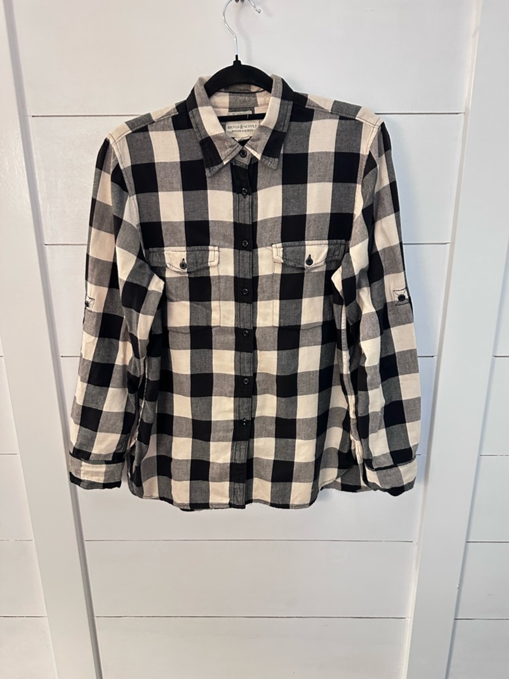 Denim & Supply Ralph Lauren L black-white gingham long sleeve casual button down - Picture 2 of 12